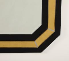 Jean Claude Mahey Jean Claude Mahey Octagonal Black Lacquered Brass Wall Mirror circa 1970 - 4783830