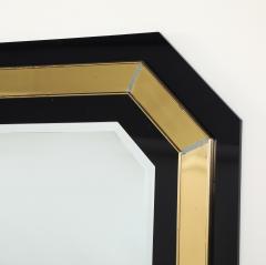 Jean Claude Mahey Jean Claude Mahey Octagonal Black Lacquered Brass Wall Mirror circa 1970 - 4783872