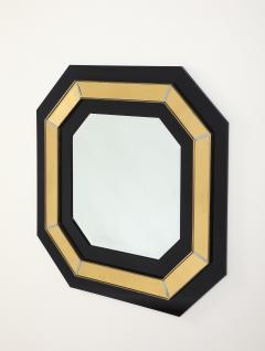 Jean Claude Mahey Jean Claude Mahey Octagonal Black Lacquered Brass Wall Mirror circa 1970 - 4783911