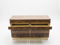 Jean Claude Mahey Large Burl lacquer and brass chest of drawers by J C Mahey 1970 s - 994559