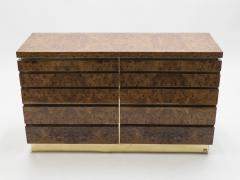 Jean Claude Mahey Large Burl lacquer and brass chest of drawers by J C Mahey 1970 s - 994560