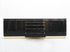 Jean Claude Mahey Large Signed J C Mahey brass black lacquered sideboard 1970s - 1327320