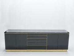 Jean Claude Mahey Large Signed J C Mahey brass black lacquered sideboard 1970s - 1327321