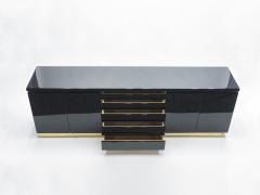 Jean Claude Mahey Large Signed J C Mahey brass black lacquered sideboard 1970s - 1327322