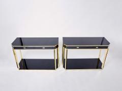 Jean Claude Mahey Pair of Jean Claude Mahey black lacquered brass console tables 1970s - 2893703