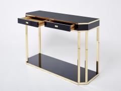 Jean Claude Mahey Pair of Jean Claude Mahey black lacquered brass console tables 1970s - 2893707