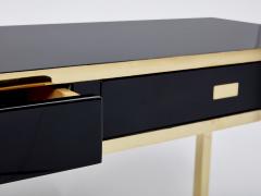 Jean Claude Mahey Pair of Jean Claude Mahey black lacquered brass console tables 1970s - 2893708