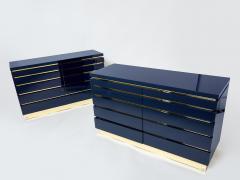 Jean Claude Mahey Pair of Jean Claude Mahey dark blue lacquered brass commodes 1970s - 3065905