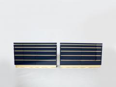 Jean Claude Mahey Pair of Jean Claude Mahey dark blue lacquered brass commodes 1970s - 3065908