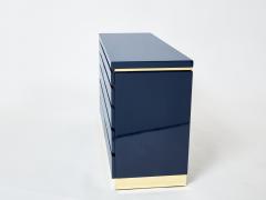 Jean Claude Mahey Pair of Jean Claude Mahey dark blue lacquered brass commodes 1970s - 3065913