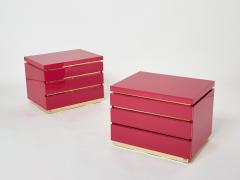 Jean Claude Mahey Pair of Jean Claude Mahey pink lacquered brass nightstands 1970s - 3068092