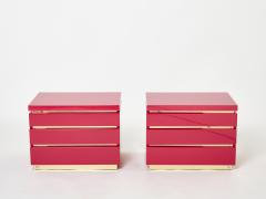 Jean Claude Mahey Pair of Jean Claude Mahey pink lacquered brass nightstands 1970s - 3068093