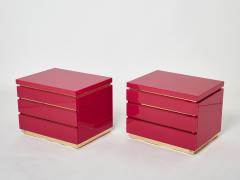 Jean Claude Mahey Pair of Jean Claude Mahey pink lacquered brass nightstands 1970s - 3068095