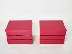 Jean Claude Mahey Pair of Jean Claude Mahey pink lacquered brass nightstands 1970s - 3068097