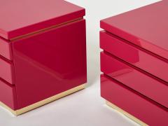 Jean Claude Mahey Pair of Jean Claude Mahey pink lacquered brass nightstands 1970s - 3068098