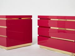 Jean Claude Mahey Pair of Jean Claude Mahey pink lacquered brass nightstands 1970s - 3068099