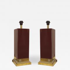 Jean Claude Mahey Pair of Post War Design Dark Maroon Lacquer Lamps - 470615