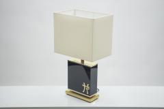 Jean Claude Mahey Pair of large Mid century J C Mahey black lacquer and brass table lamps 1970s - 994429