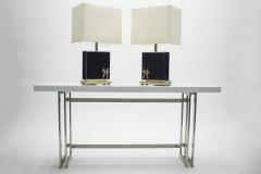 Jean Claude Mahey Pair of large Mid century J C Mahey black lacquer and brass table lamps 1970s - 994434