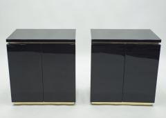 Jean Claude Mahey Pair of small black lacquer cabinets night stands by J C Mahey 1970s - 1114974