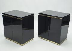 Jean Claude Mahey Pair of small black lacquer cabinets night stands by J C Mahey 1970s - 1114976