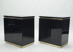 Jean Claude Mahey Pair of small black lacquer cabinets night stands by J C Mahey 1970s - 1114977