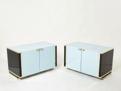 Jean Claude Mahey Pair of small blue black lacquer and brass cabinets by J C Mahey 1970s - 2257565