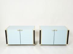 Jean Claude Mahey Pair of small blue black lacquer and brass cabinets by J C Mahey 1970s - 2257567