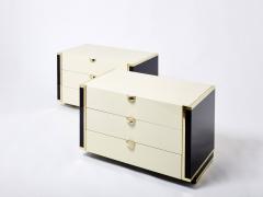 Jean Claude Mahey Pair of small cream black lacquer brass commodes by J C Mahey 1970s - 2925337