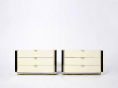 Jean Claude Mahey Pair of small cream black lacquer brass commodes by J C Mahey 1970s - 2925340