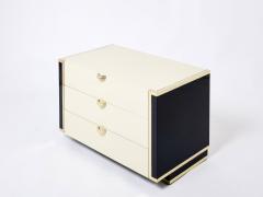 Jean Claude Mahey Pair of small cream black lacquer brass commodes by J C Mahey 1970s - 2925342