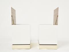 Jean Claude Mahey Pair of trunk end tables by J C Mahey brass white lacquered 1970s - 2271086