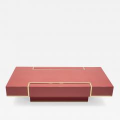 Jean Claude Mahey Rare J C Mahey red lacquer and brass coffee table 1970s - 997437