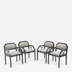 Jean Claude Mahey Rare Set of four Hollywood Regency black lacquer chairs J C Mahey 1970s - 998511