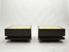 Jean Claude Mahey Rare pair of end tables by J C Mahey brass black lacquered 1970s - 1862222