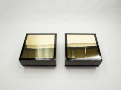 Jean Claude Mahey Rare pair of end tables by J C Mahey brass black lacquered 1970s - 1862234