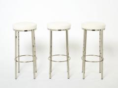 Jean Claude Mahey Set of three French steel boucl bar stools by J C Mahey 1970s - 2483581