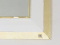 Jean Claude Mahey Signed J C Mahey wall Mirror in white Lacquer and brass 1970 - 1327301