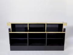 Jean Claude Mahey Unique J C Mahey black lacquered brass bar cabinet counter 1970s - 2927508