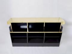 Jean Claude Mahey Unique J C Mahey black lacquered brass bar cabinet counter 1970s - 2927512