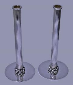 Jean Despr s Pair of Silvered Metal Candlesticks Signed C 1950 - 463833