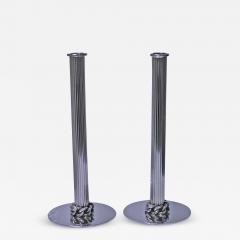 Jean Despr s Pair of Silvered Metal Candlesticks Signed C 1950 - 464752