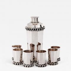 Jean Despres Cocktail shaker with six tumblers - 4338112