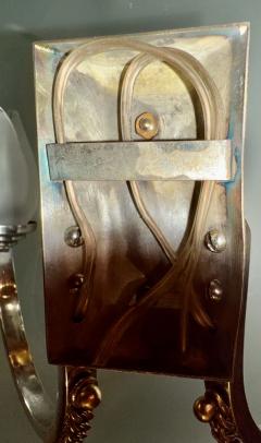 Jean Despres Pair of Signed Jean Despr s Sconces Silver Plate with Gilt Chainlink Detail - 4217249