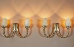 Jean Despres Pair of Signed Jean Despr s Sconces Silver Plate with Gilt Chainlink Detail - 4217251