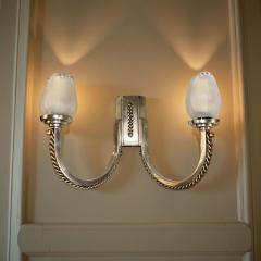 Jean Despres Pair of Signed Jean Despr s Sconces Silver Plate with Gilt Chainlink Detail - 4217257