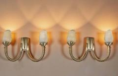 Jean Despres Pair of Signed Jean Despr s Sconces Silver Plate with Gilt Chainlink Detail - 4217290