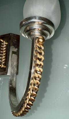 Jean Despres Pair of Signed Jean Despr s Sconces Silver Plate with Gilt Chainlink Detail - 4217291