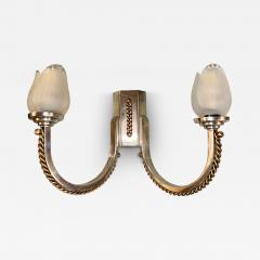 Jean Despres Pair of Signed Jean Despr s Sconces Silver Plate with Gilt Chainlink Detail - 4217580
