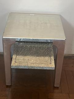 Jean Dunand DIMUNITIVE ART DECO REVIVAL SIVER LEAF EGGSHELL LACQUER TABLE WITH DRINK TRAY - 3982769